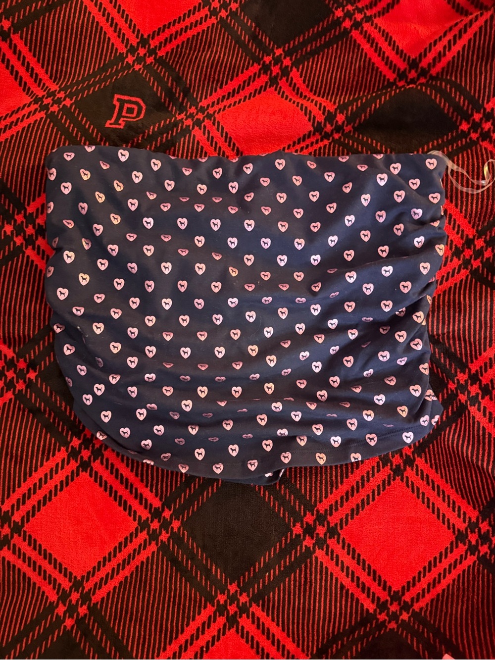 Victorias Secret Pink Navy Foil Heart Print Tube Top
